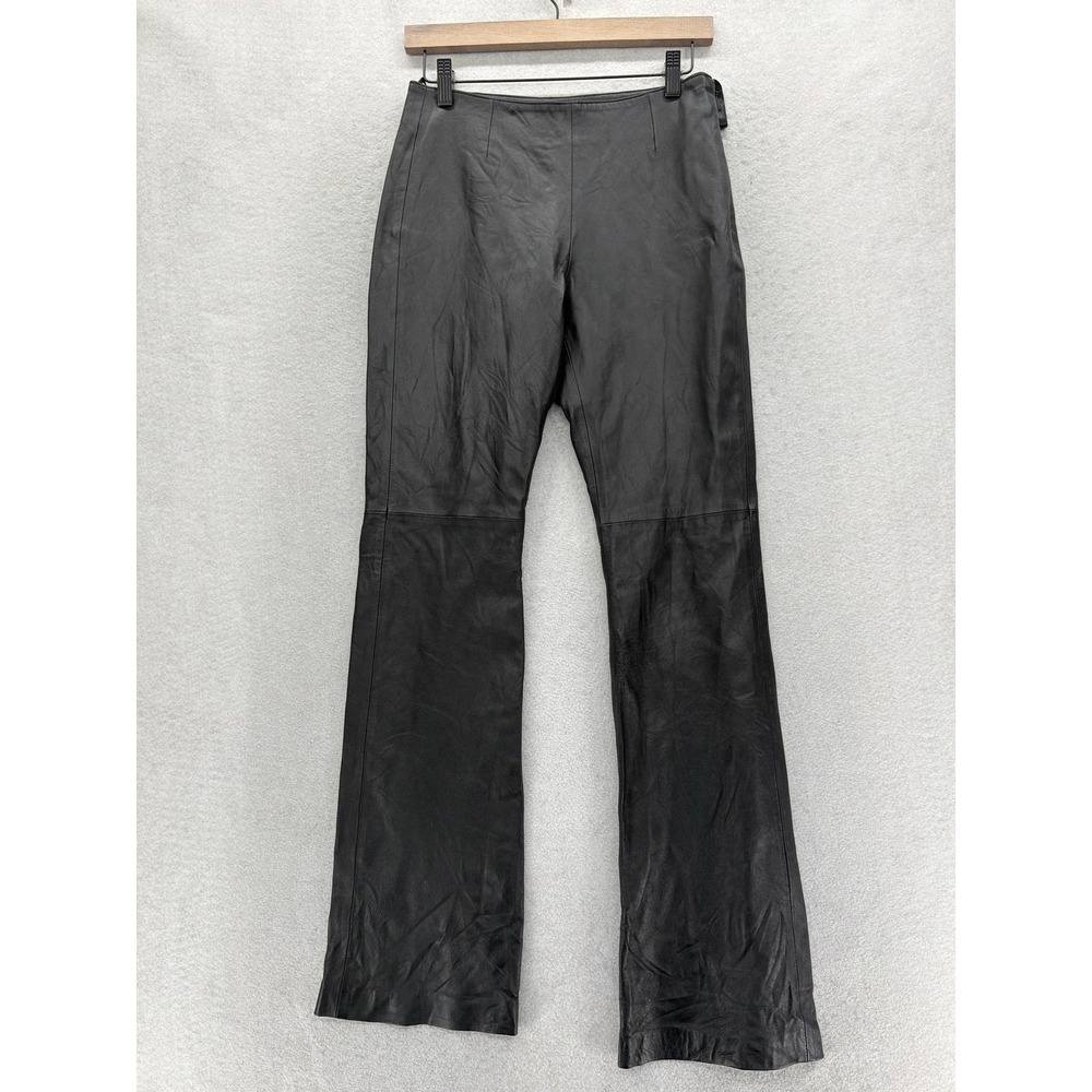 Moda International Leather Dress Pants Womens 4 Black Lined Bootcut Zip Y2K Moto